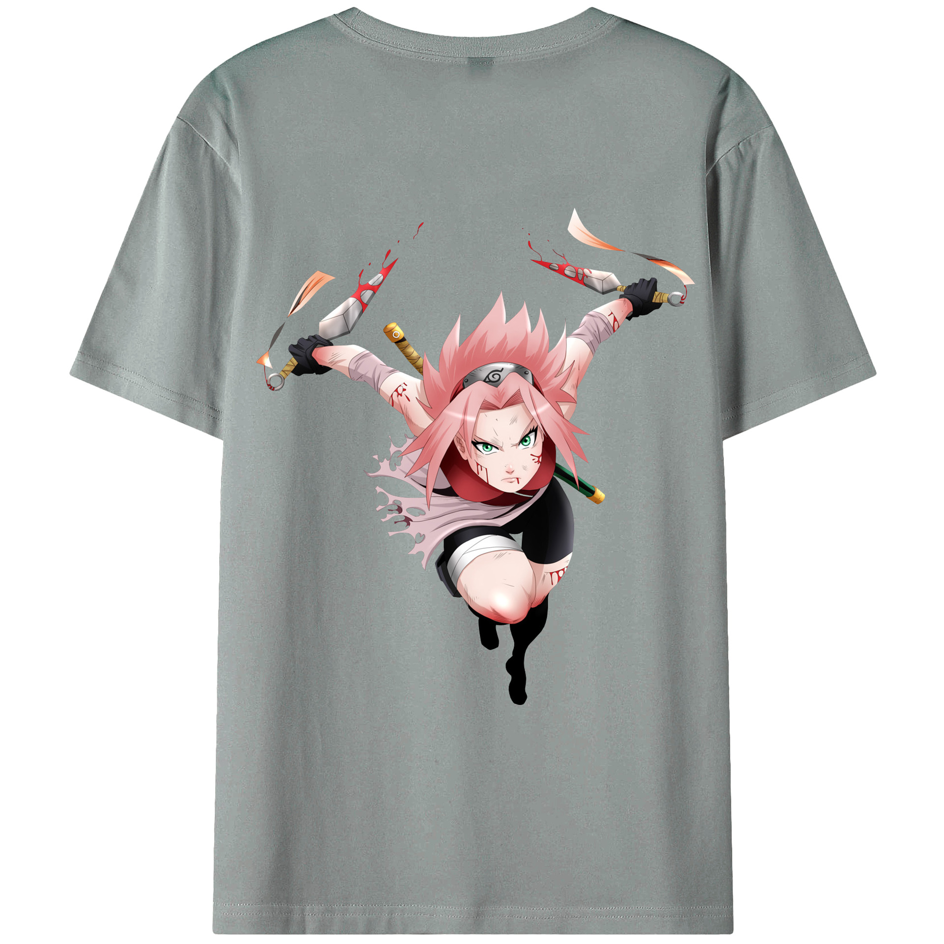 （画像用） NARUTO -ナルト- 春野サクラ Haruno Sakura 綿100％ メンズ半袖Tシャツ（バックプリント） 通気性